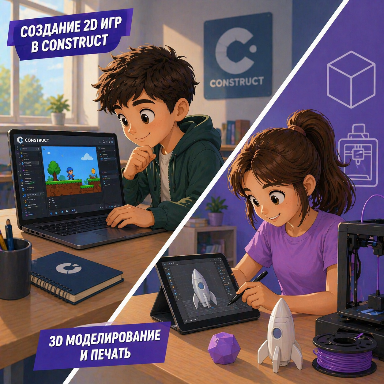Создание 2D игр в Construct / 3D моделирование и печать